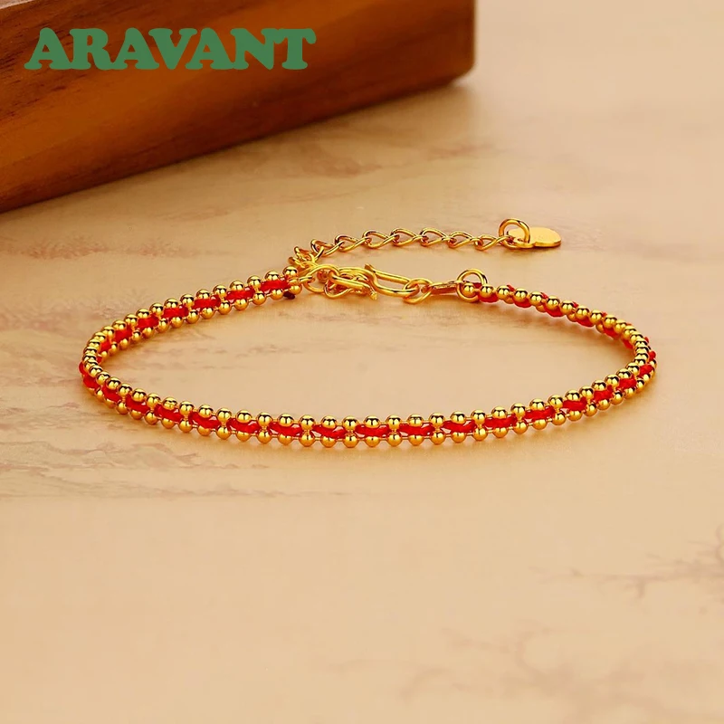 

Aravant 925 Silver 18K Gold Red String Bracelet Chains For Women Girls Fashion Jewelry
