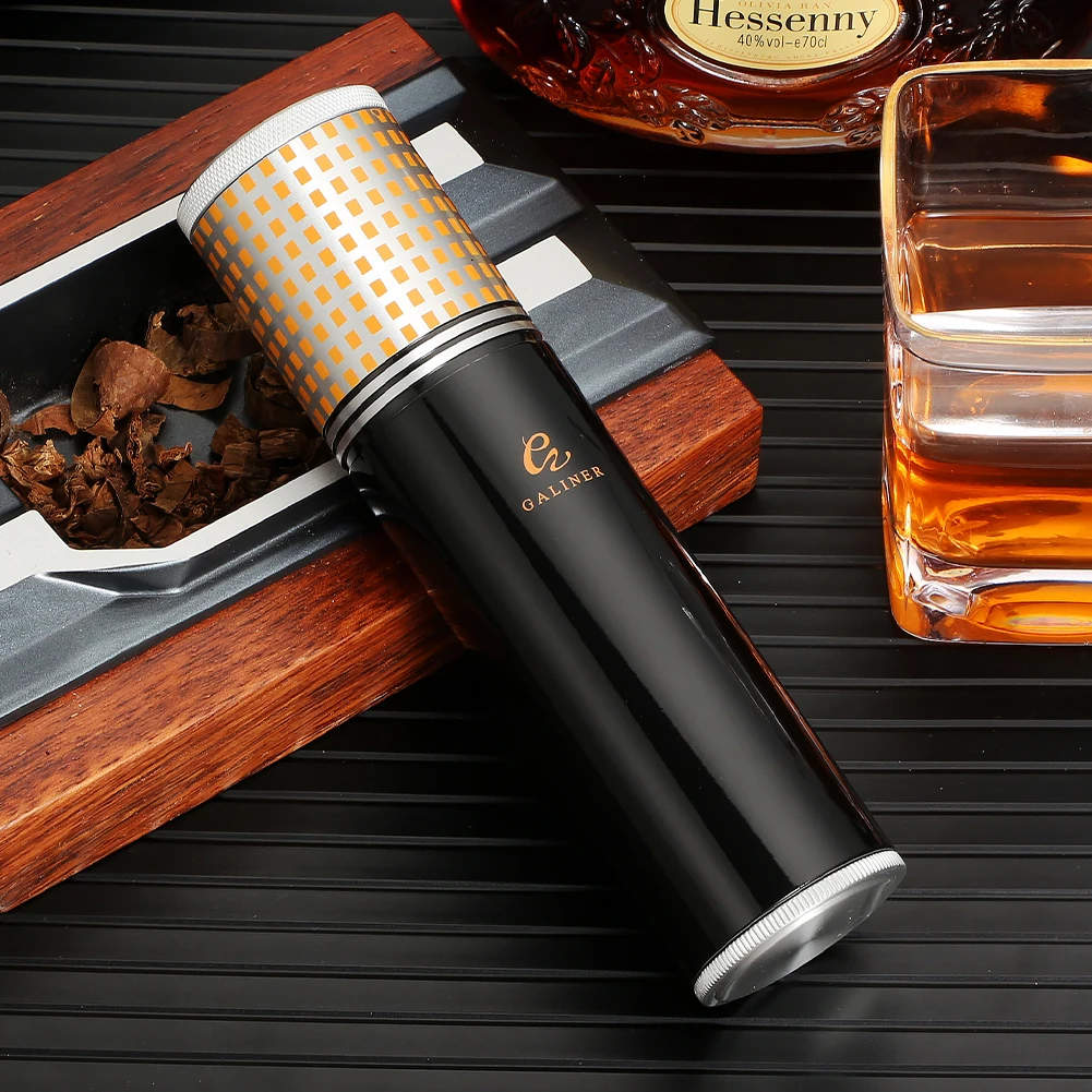 Galiner Metal Cigar Tube Jar Portable Fit About 5 Cigars Humidor Box With Hygrometer Humidor Portable Vertical Cigar Case