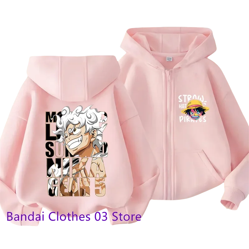 Anime New One Piece Kids Zipper Hoodie Cartoon Luffy Print Autumn/Winter Long-sleeved Sweatshirt Boys And Girl Casual Jacket Top