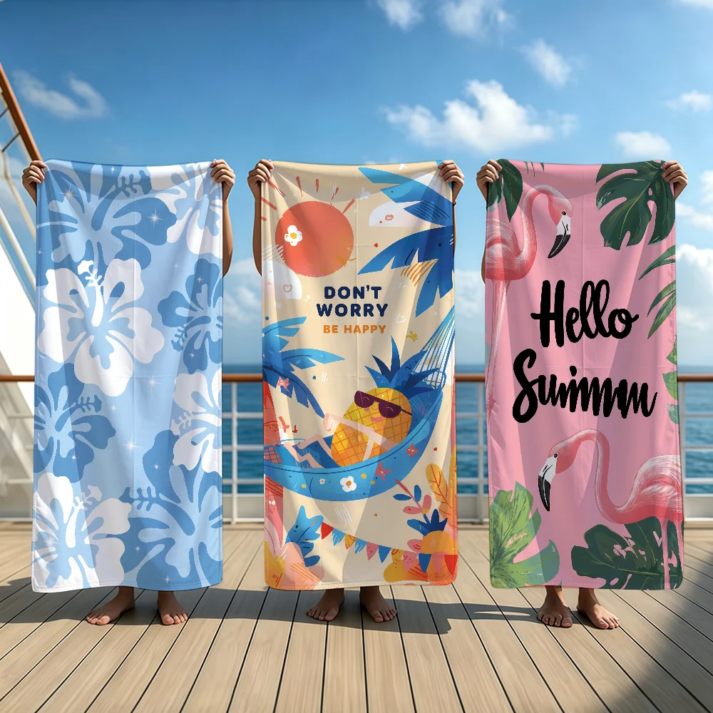 Blue Floral Print Microfiber Towel Beach Oversized Soft Ultra Absorbent Quick Drying Large Pool Travel Camping Bathroom