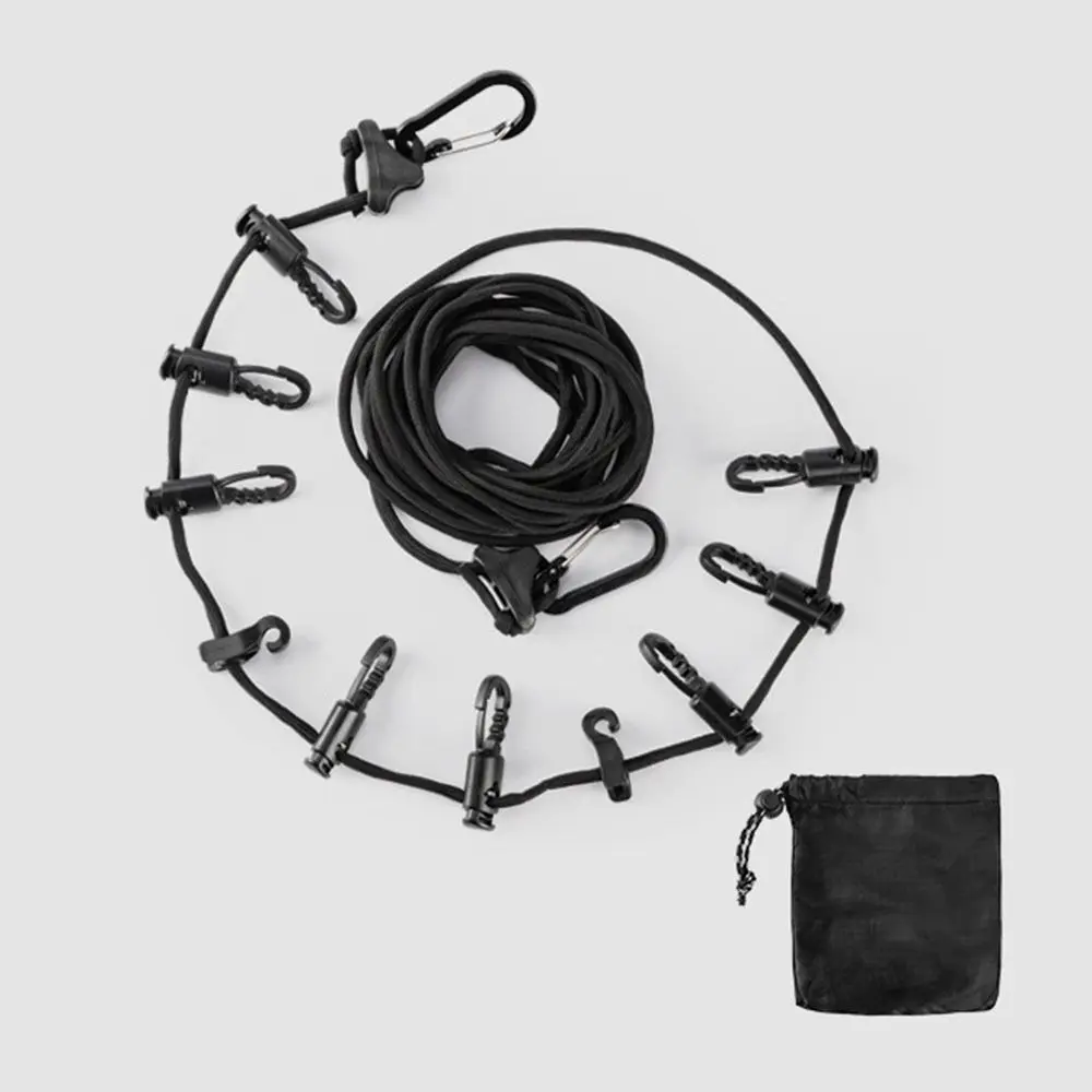 Multifunctional Outdoor Clothesline Adjustable Non-slip Portable Storage Lanyard Retractable with 10 Hooks Camping Hanging Rope