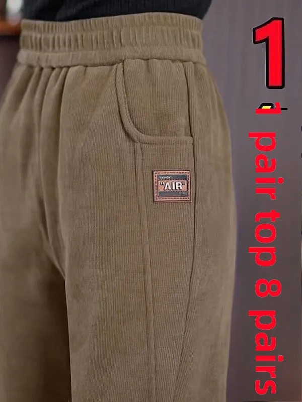 

Эластичные повседневные брюки из бархата Thiened Lamb с высокой талией для пожилых женщин, джинсы для мам на подкладке, вельветовые осенне-зимние брюки