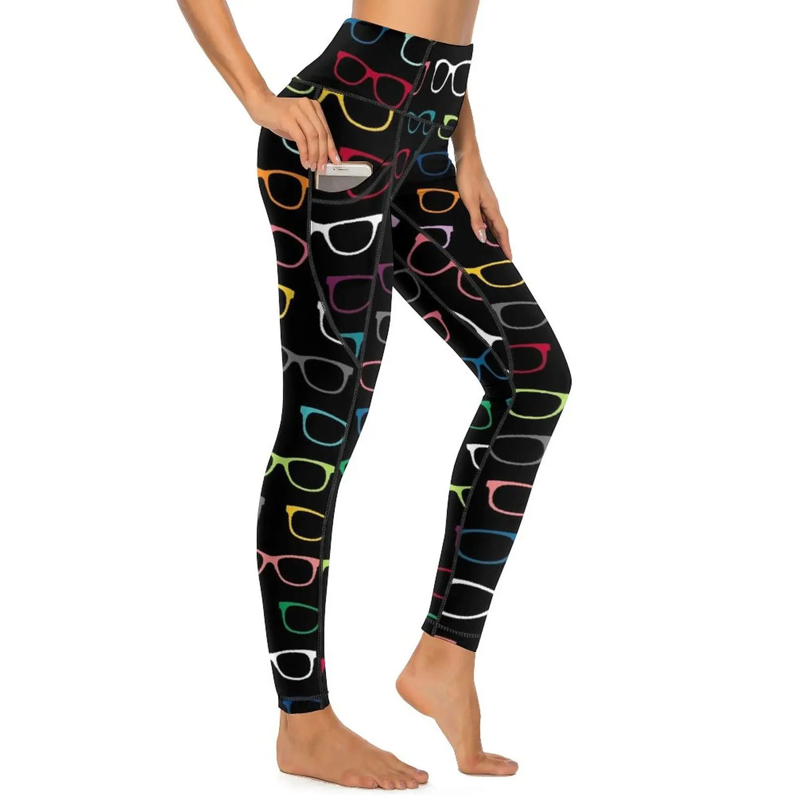 Colorful Glasses Leggings Sexy Hipster Eyeglasses Push Up Yoga Pants Kawaii Stretch Leggins Women Custom Gym Sports Tights