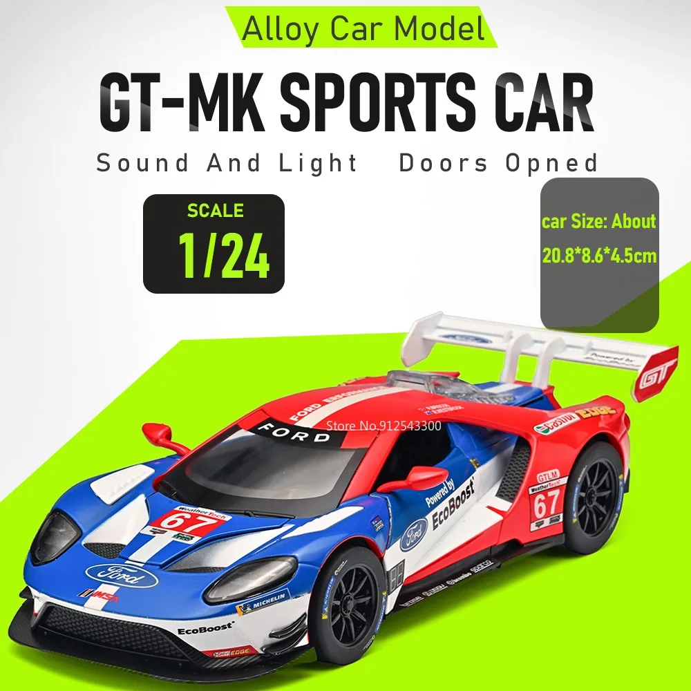 

1:24 GT-MK Mustang GT500 Car Model Toy Doors Opened Sound Light Models Shock Absorption Pull Back Vehicle for Teens Hobby Gifts
