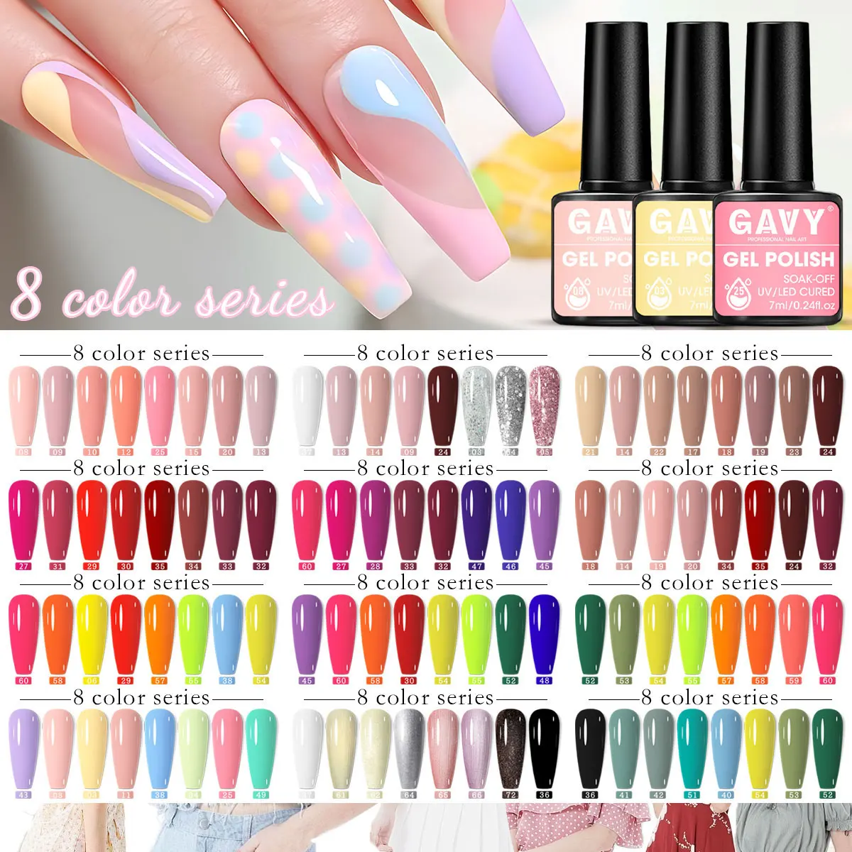 8-częściowy zestaw lakierów do paznokci w żelu - Klasyczne kolory, odpowiednie do lamp UV LED, łatwe do usuwania, półtrwałe, do użytku domowego i salonowego