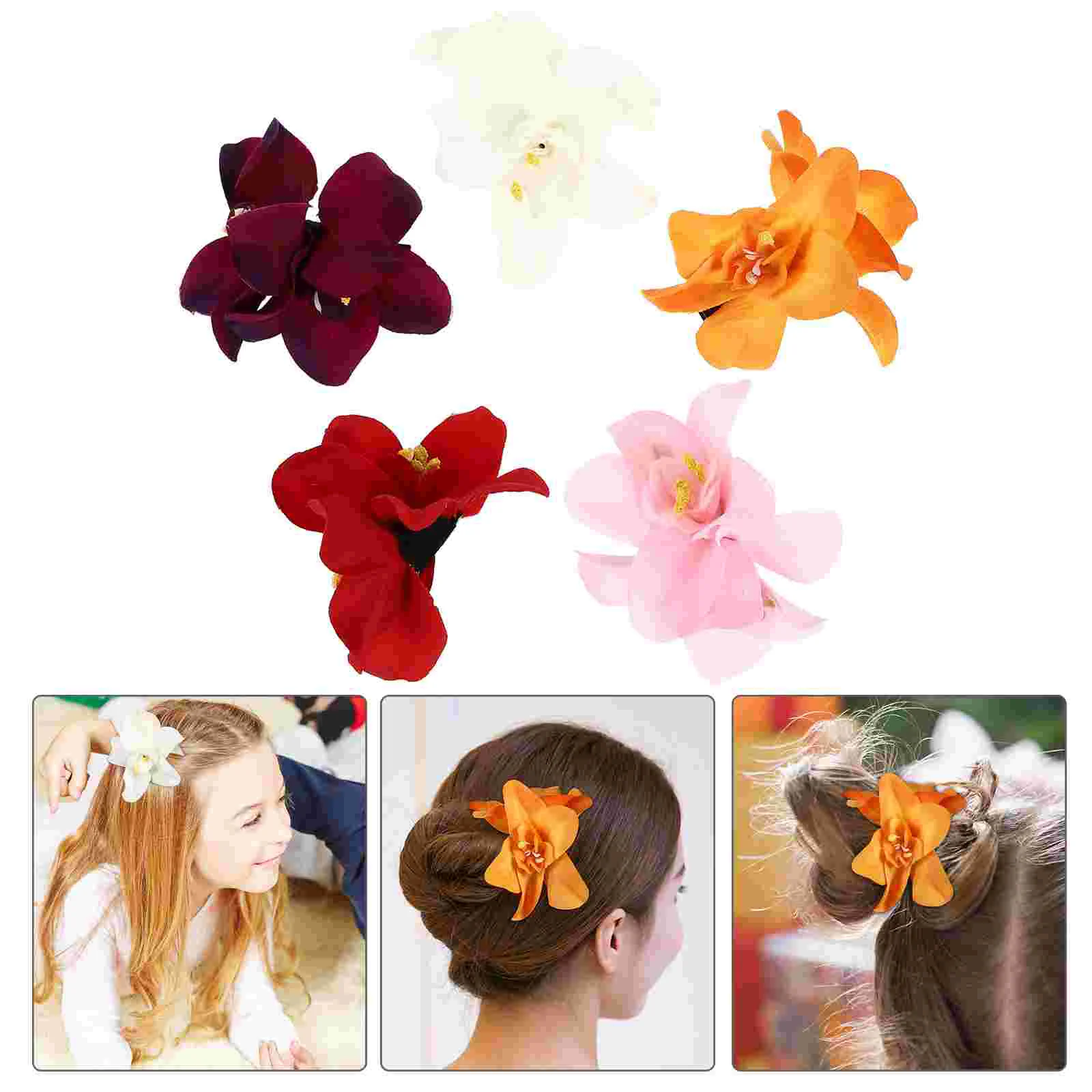 5 Pcs Hawaiian Hair Barrettes Artificial Flowers Women Hairpin Orchid Clips Floral Garland