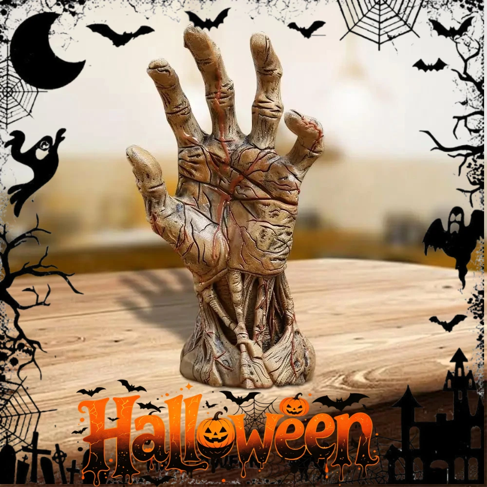 2026 Satan Skeleton Hand Statue Halloween Demon Skull Hand Sculpture Gothic Decor Haunted House Party Tabletop Home Decoration