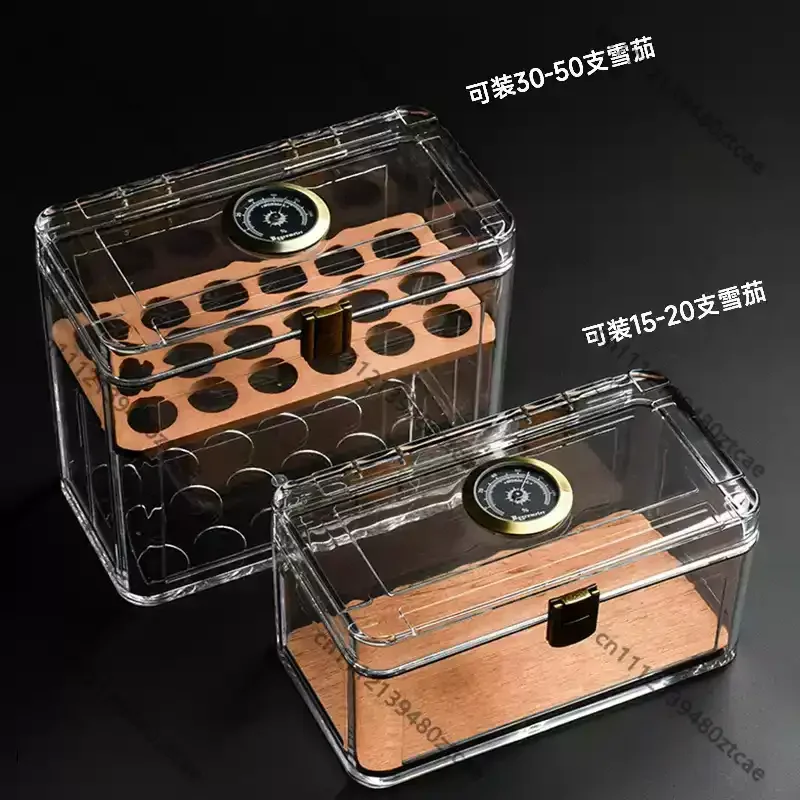 Transparent Portable Cigar Humidor With Cedar‑wood Lining Lock‑design Cigar Moisturizing Storage Container Household Cigar
