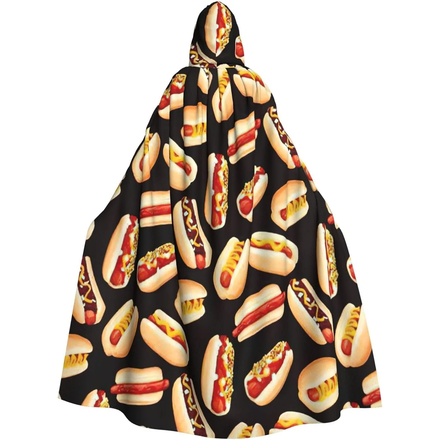 

Унисекс Fun Food Hot Dogs принт полная длина плащ с капюшоном, накидка на Хэллоуин, косплей, карнавальное платье