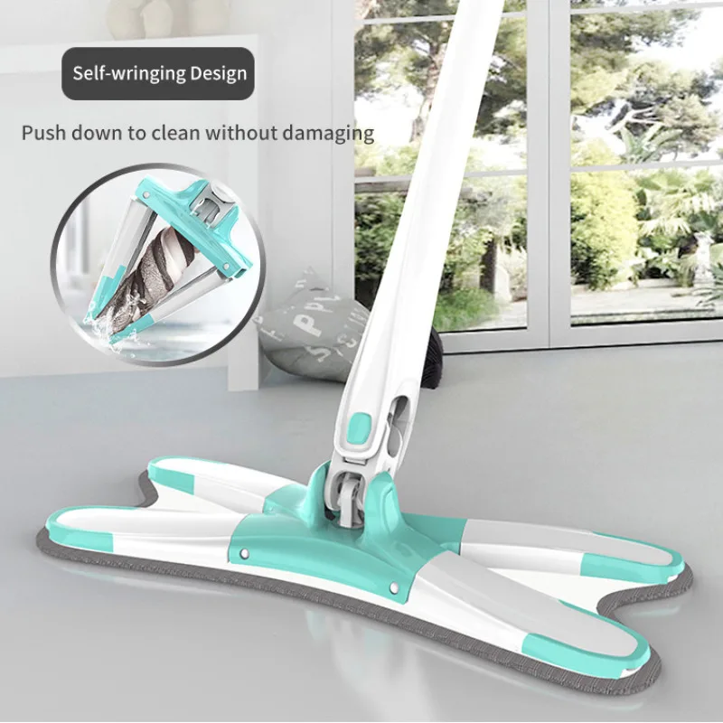 X-Type Floor Mop Cleaning Mops Reusable Microfiber Pads 360° Flat Mop for Home Replace Hand-free Wash Household Cleaning Tools