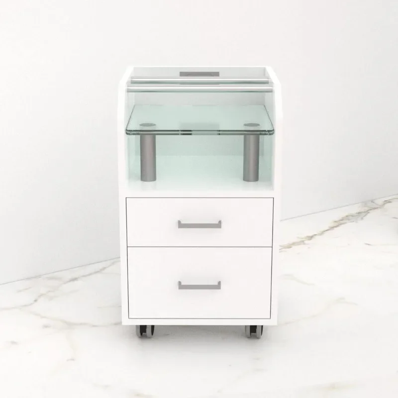 Carrito de pedicura con brillo de cristal, mueble y equipo para salón de uñas, 15 "14,5 D x" W x 25 "H, blanco