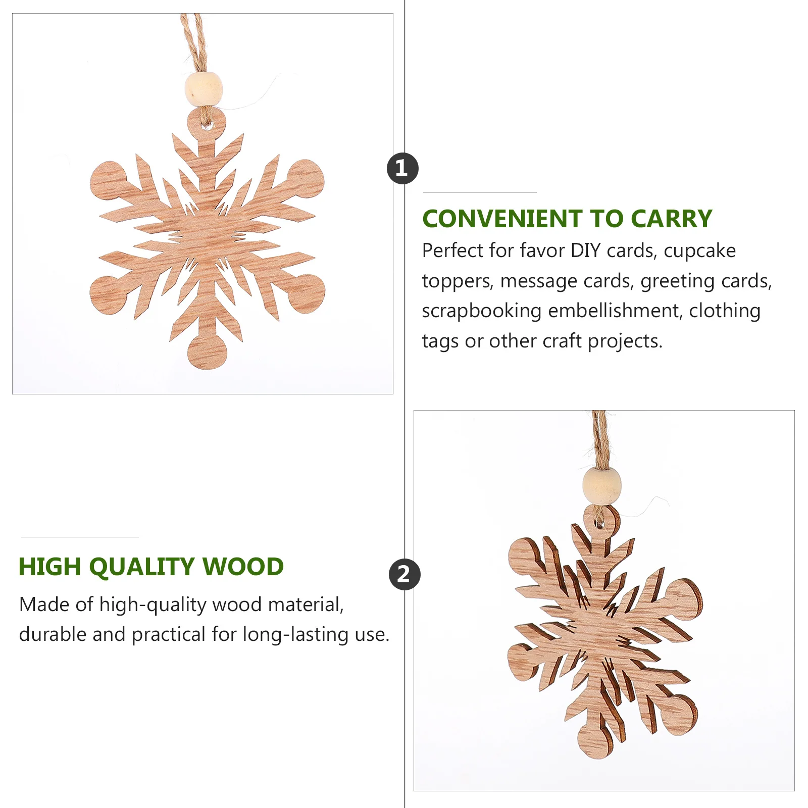 

6Pcs Christmas Snowflake Hanging Ornament Wooden Craft for Tree Decoration Festive Xmas Pendant Home Holiday Decor