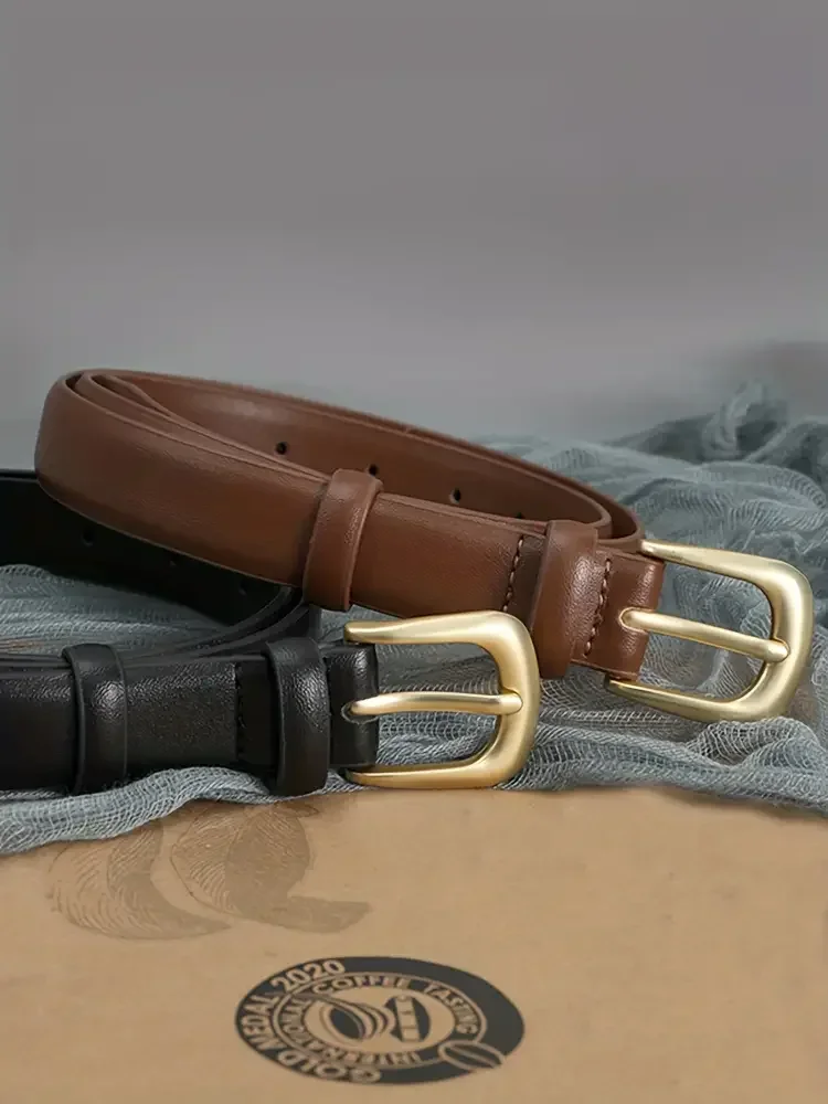 قطعة واحدة من حزام جلد البولي يوريثان الأنيق أحادي اللون - إبزيم دبوس ذهبي، بسيط، كاجوال، متعدد الاستخدامات، حزام خصر قابل للتعديل للسراويل