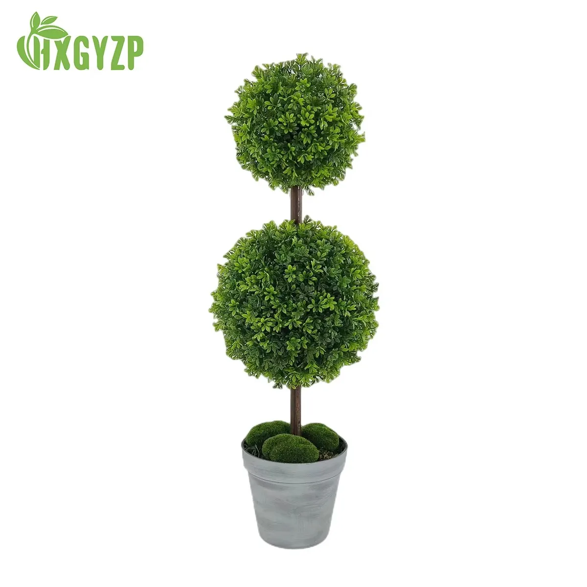

HXGYZP 55cm Artificial Boxwood Potted Ball Tree Cute Double Ball Style Plants With Grey Pot Porch Indoor Outdoor Home Decoration