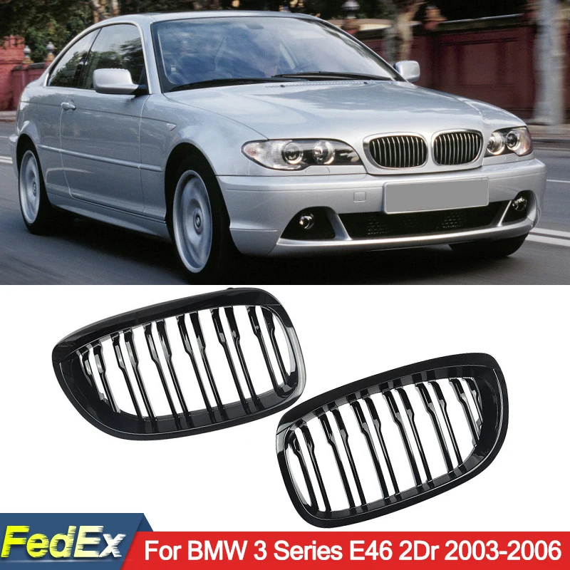 

For BMW 3 Series E46 Gloss Black Front Bumper Grille 318Ci 320Ci 330Cd Coupe 2002 2003 2004 2005 2006 Dual Line Kidney Grille
