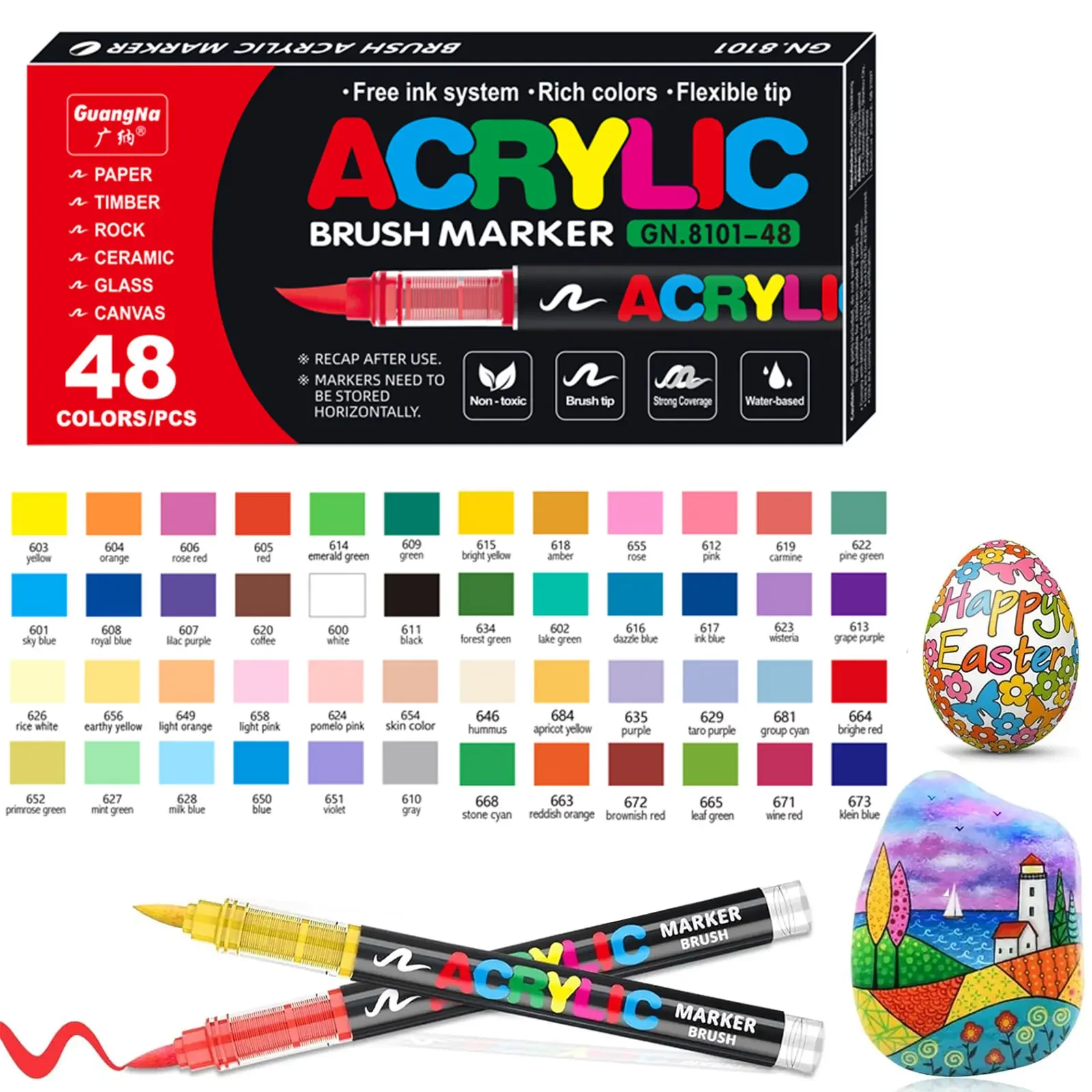 48 - 72 colori di pittura acrilica, pennarelli, regali di compleanno per bambini, per decorare tele e pietre.