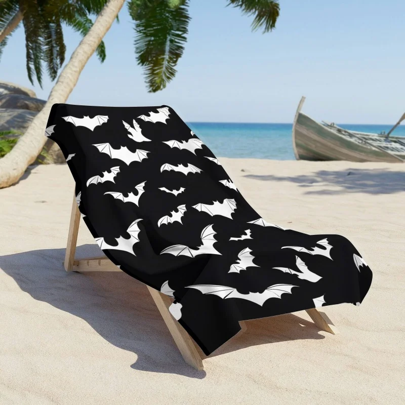 Newest Beach Towel Halloween Sunflower Pumpkin Ghost Moon Floral Print Black Beach Towel Quick Dry Travel Swimming Towel