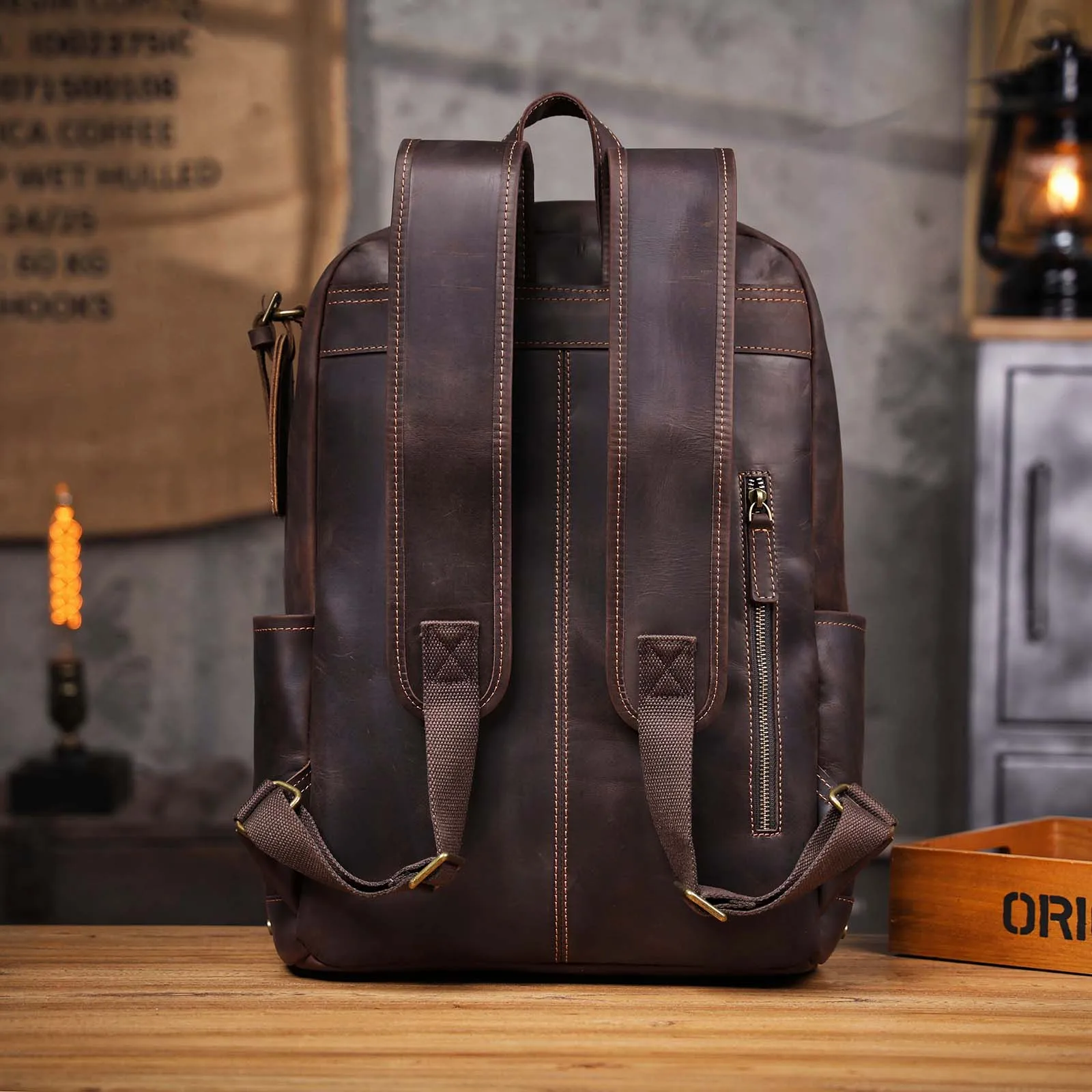 S.WORKER Vintage Echtleder-Rucksack 16" Laptop-Tasche Lässige Crazy-Horse-Leder-Schultasche Outdoor-Reise-Weekender-Tasche – Detail 13
