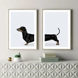 Black Dachshund Digital Printing Poster Set, Wiener Dog Canvas Painting Art for Living Room Bedroom Home Decor Unframed