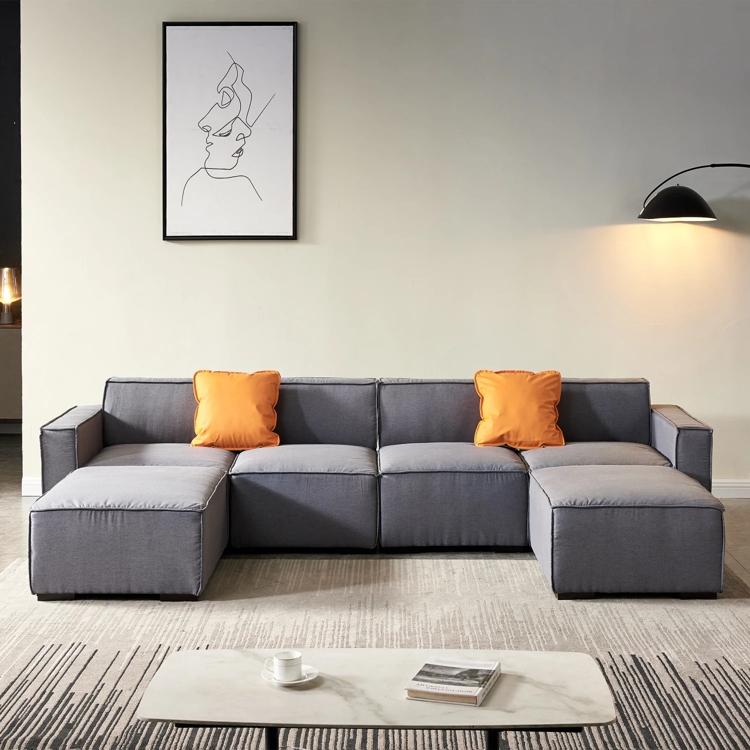 

Modular U Shape Sectional Fabric Sofa (Grey)