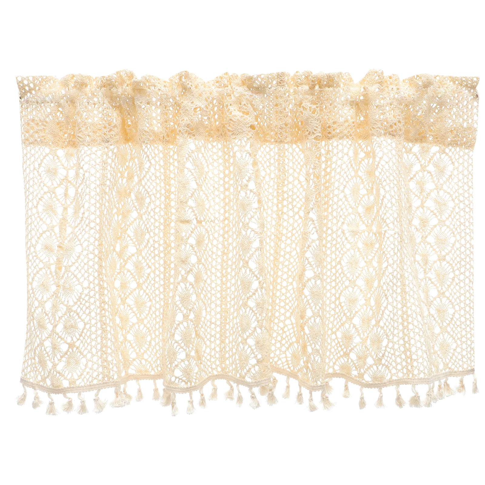 

Crochet Short Curtain with Tassels Curtain for Bathroom Kitchen Bedroom Cabinet Decorative Privacy Tier