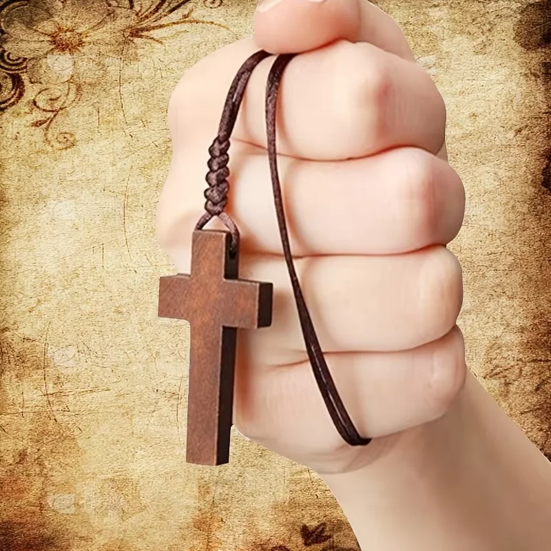 قلادة متقاطعة خشبية، يتم ارتداؤها في العطلات اليومية، وعيد الفصح، وحفلات عيد الميلاد، وأعياد الميلاد، وعيد الحب، وهدايا الزوجين #1