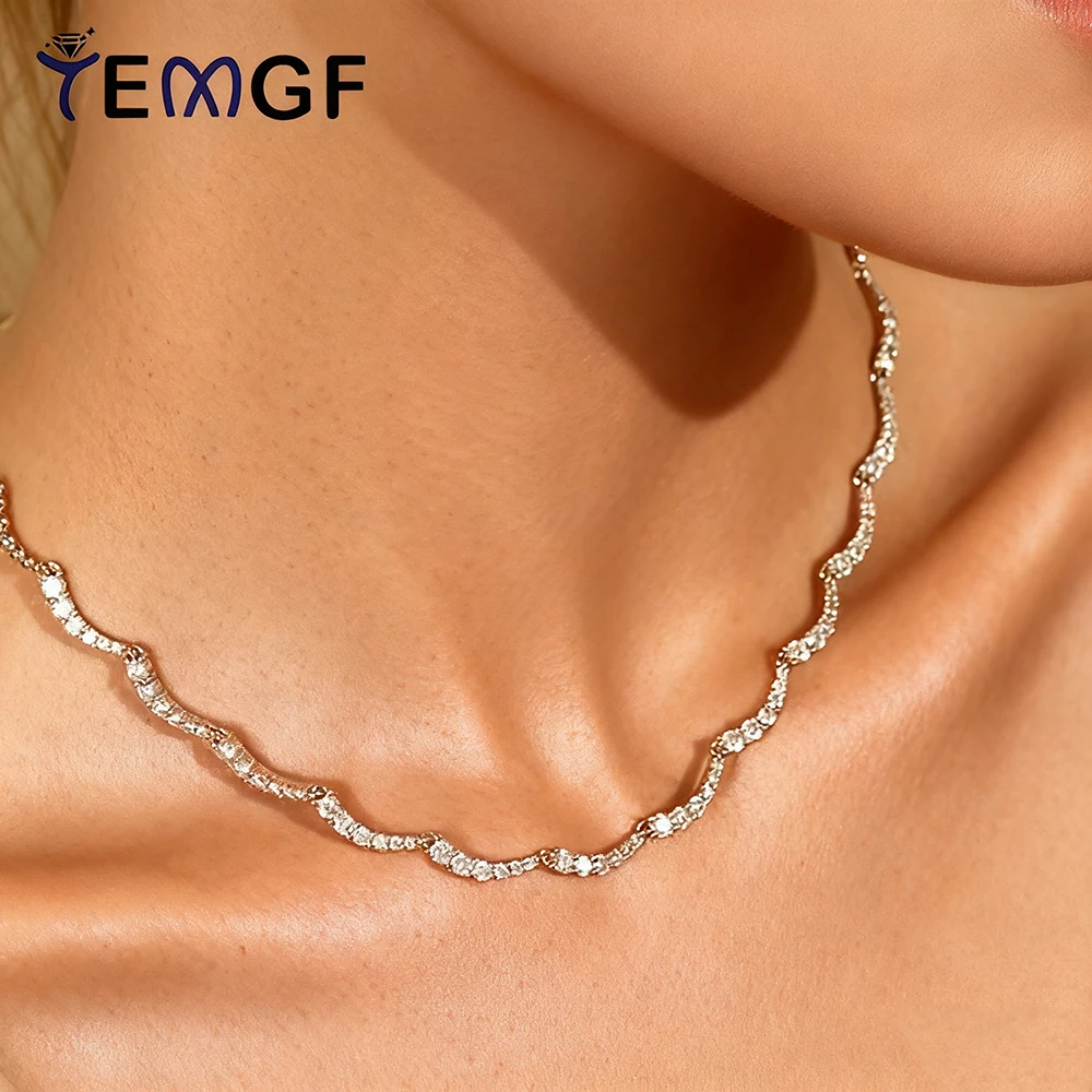 

TEMGF S925 Sterling Silver Wave Necklace for Women Full Zircon Inlay Neck Chain Couple Elegant Fine Birthday Jewelry Gifts