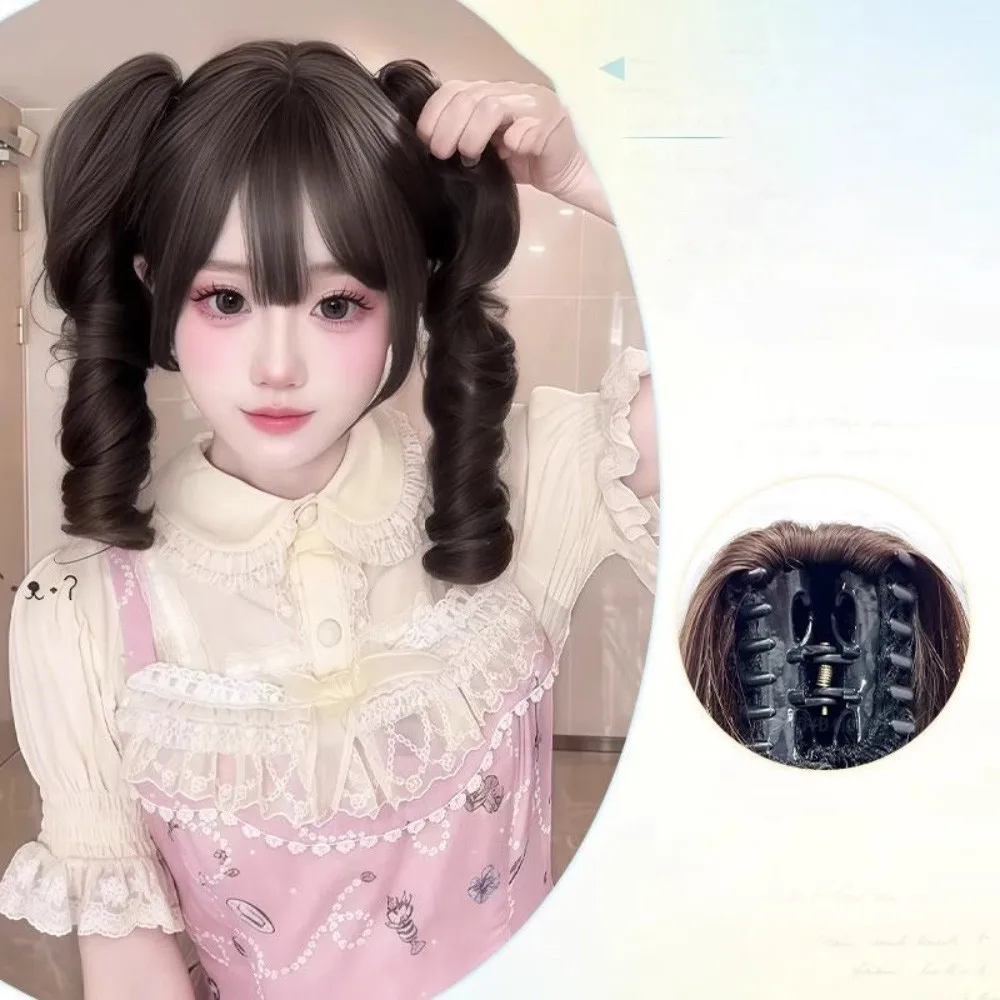 Parrucca sintetica con doppia coda di cavallo alla moda, ricciolo romano, carino Lolita, giapponese, dolce elastico, stile lungo, corto, capelli ricci