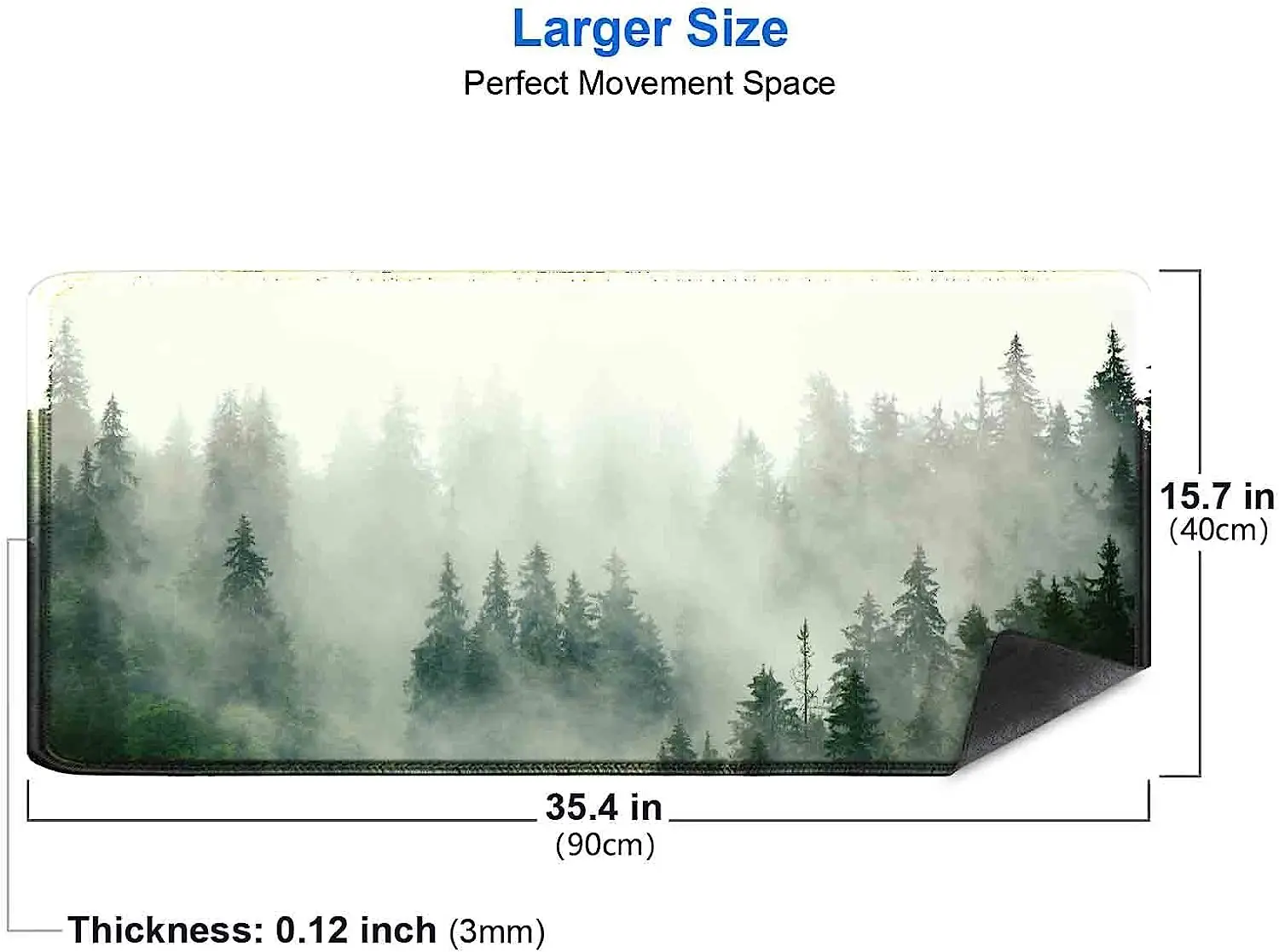 Gaming Large Mouse Pad for Desk 35.4 x 15.7  Big Size Green Misty Forest Mouse Pads Long Non-Slip Rubber Base Mousepad