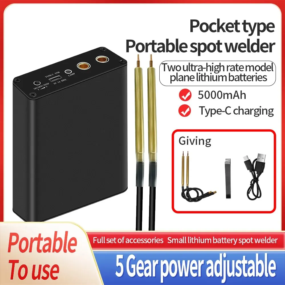 Battery Spot Welder Five Power Adjustable Pocket Portable Spot Welder 5000mAh Type-C Charging 