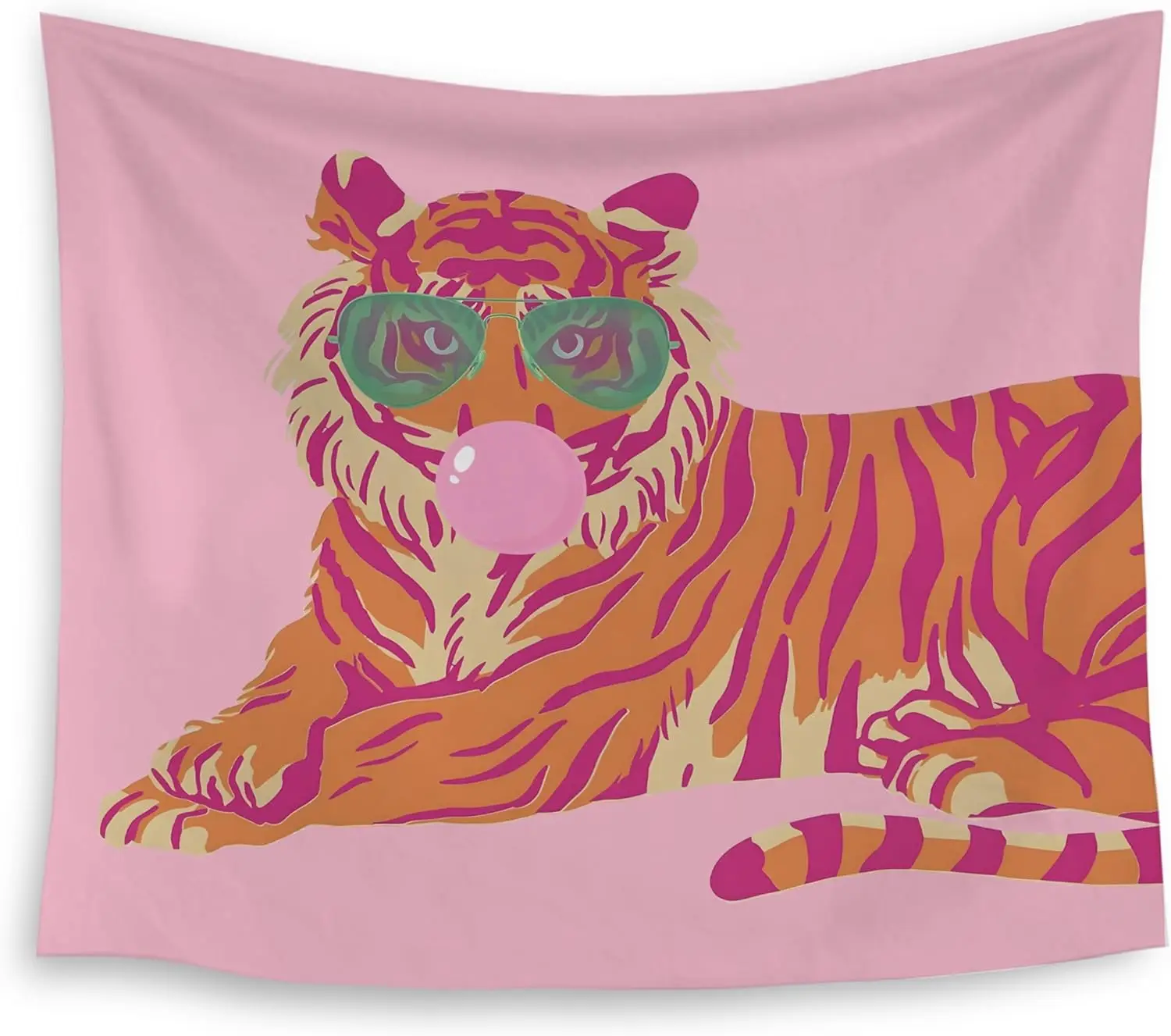 Cool Tiger Tapestry - Funky Pink Wall Art, Retro Animal Decor, Bubblegum Pop Style, Bedroom Dorm, Multiple Sizes