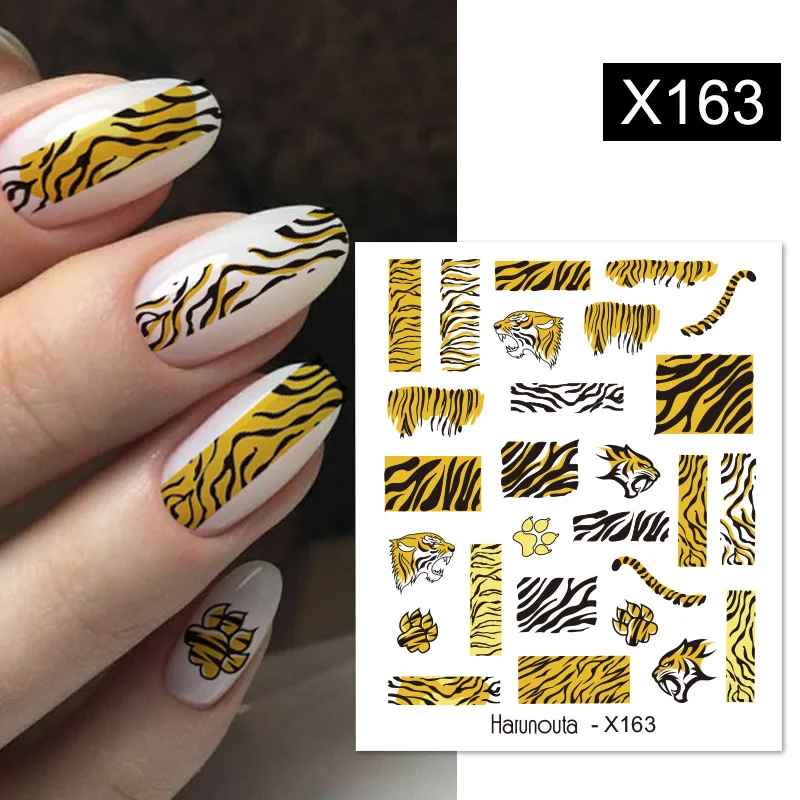 Harunouta Abstract Line Leopard Print Nail Water Sticker Decals Flower Leaves Marble Slider Decoration For Autumn Nail Design