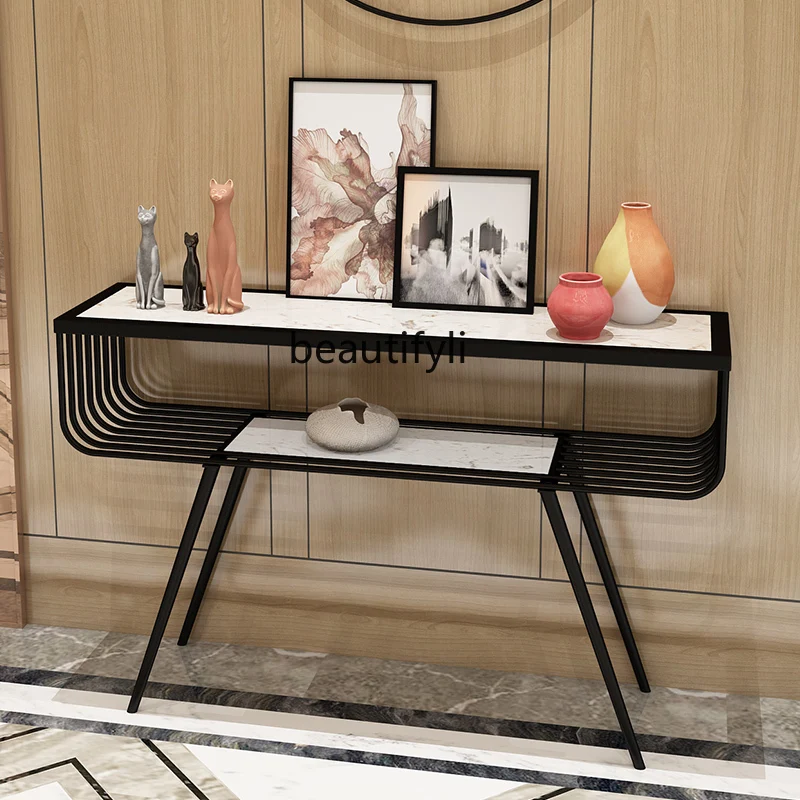 

zqNordic Console Console Tables Light Luxury Iron Simple Modern Wall Cabinet Corridor Cabinet Lobby Entrance Cabinet