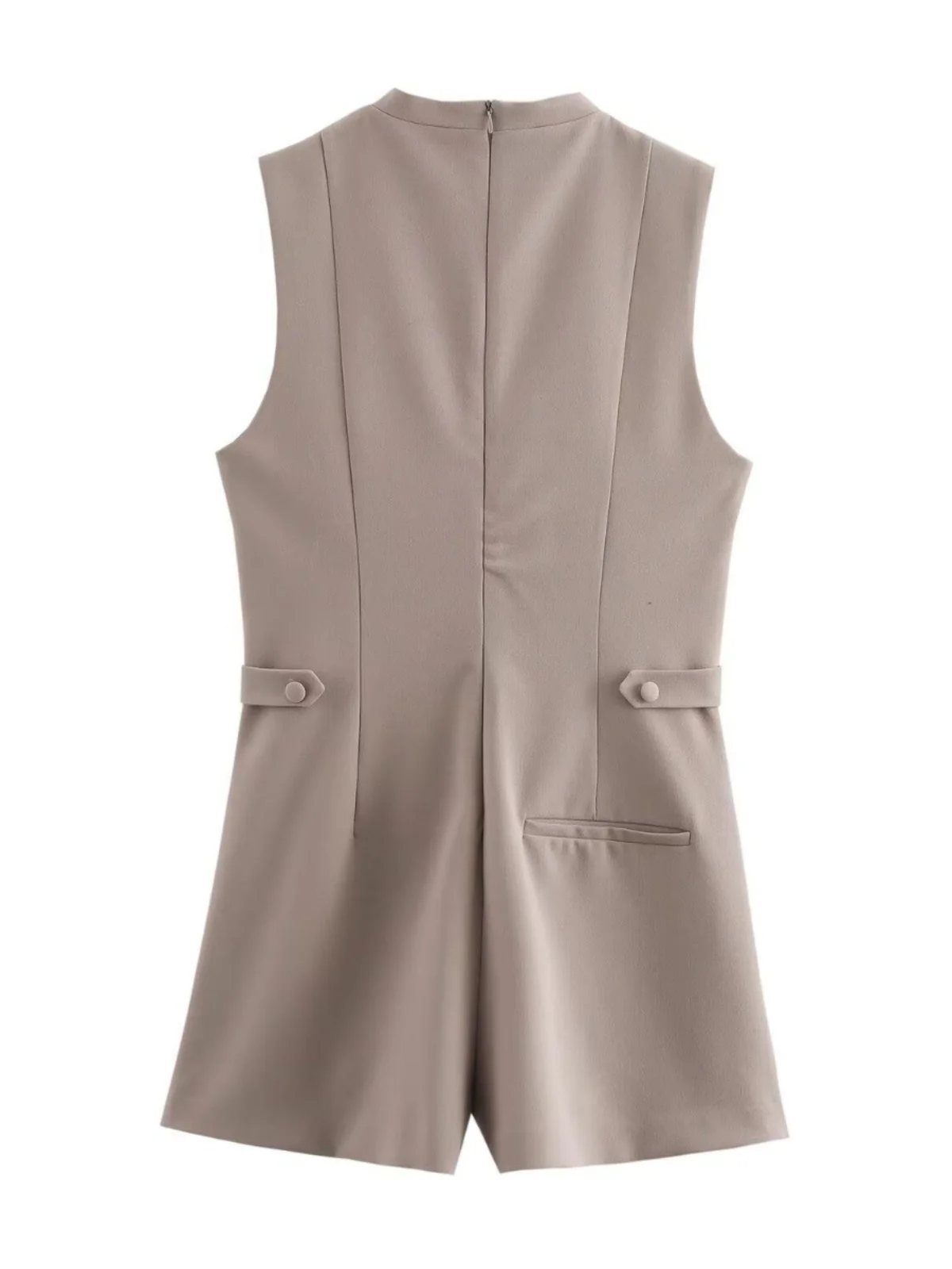 

Spring New Arrival Women's Single-Button round Ne Svel Simple Jumpsuit orts High Waist Straight Leg ort Pants