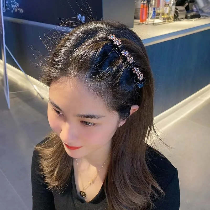 New Fashion Korean Style Acryli Crystal Flowers Hair Clips For Girl Summer Sweet Cute Bangs Side Barrettes Elastic Duckbill Clip