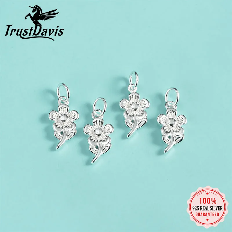 

Подвески-шармы TrustDavis из стерлингового серебра 925 пробы в форме цветка, милые, изящные, блестящие, для изготовления браслетов, ожерелий и ювелирных изделий своими руками DZ1897
