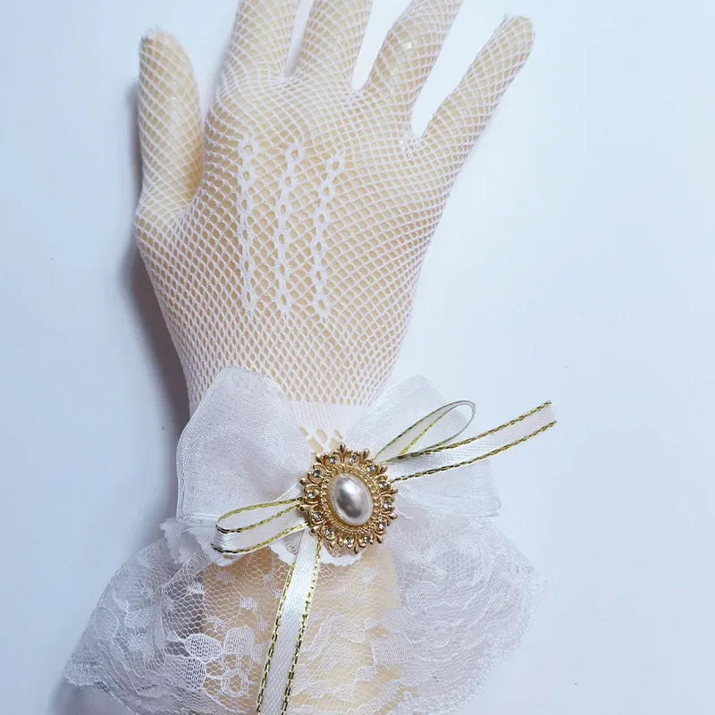 Кружевные женские перчатки с розовыми рукавами в стиле Харадзюку, черные кружевные перчатки в стиле Лолиты для девочек, кружевные сетчатые прозрачные тонкие перчатки, дышащие перчатки