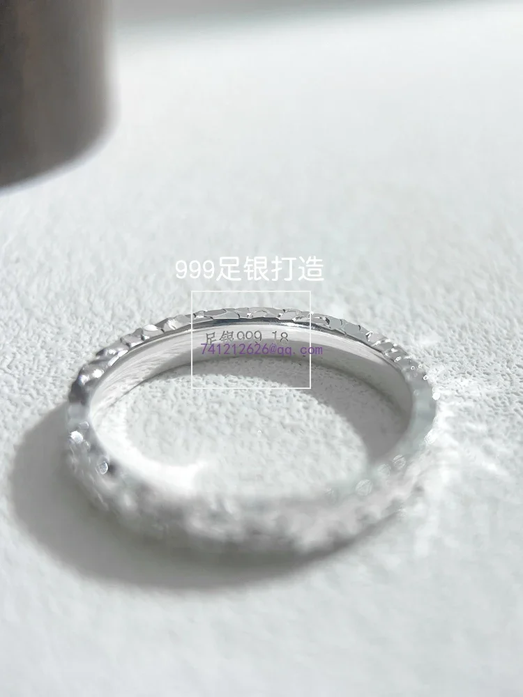 Crushed ice ice ring, female sterling silver 999 niche design, light luxury, high-end sense, closed-mouth couple