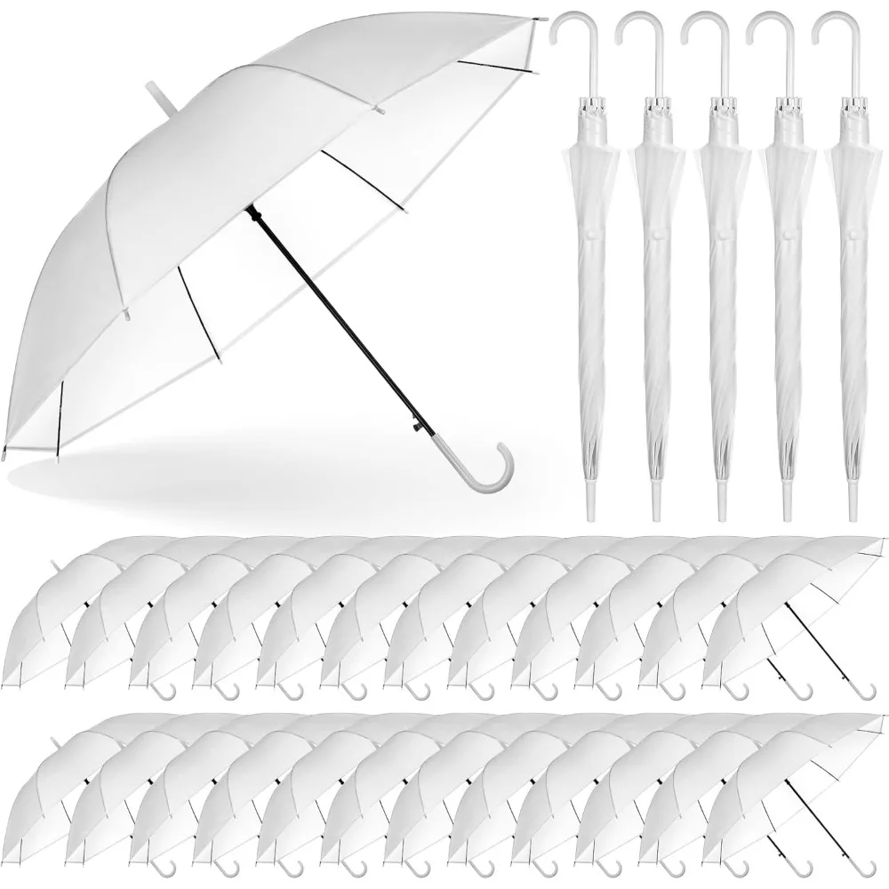 

30 pieces of wedding umbrellas in bulk with automatic pole opening white European J-shaped hooks