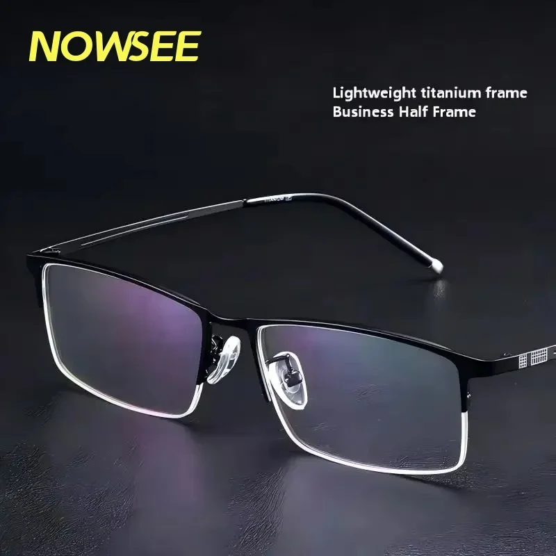 

NOWSEE Titanium Alloy Glasses Frame Square Eyeglasses Frames Half Rim Minimalist Design Ultralight-Weight Prescription Eyewear