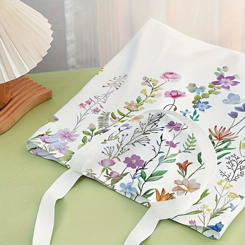 Einkaufstasche mit Blumenmuster, wiederverwendbarer modischer Rucksack, multifunktionale Handtasche, bedruckte Einkaufstasche aus Segeltuch – Detail 5