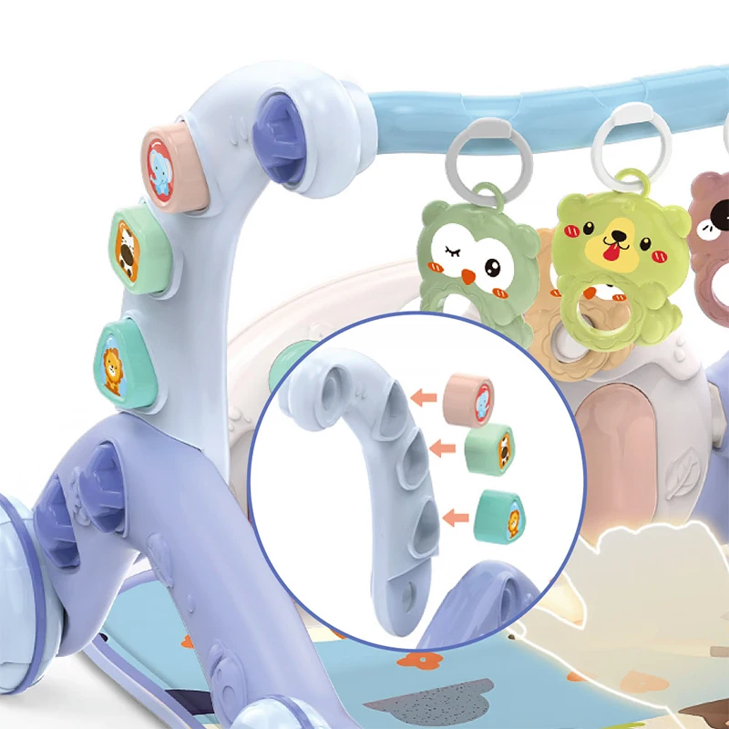 折りたたみ式ベビーフィットネススタンド音楽プレイジム6 in 1多機能新生児ピアノクロールブランケットペダルおもちゃ幼児ウォーカートロリー