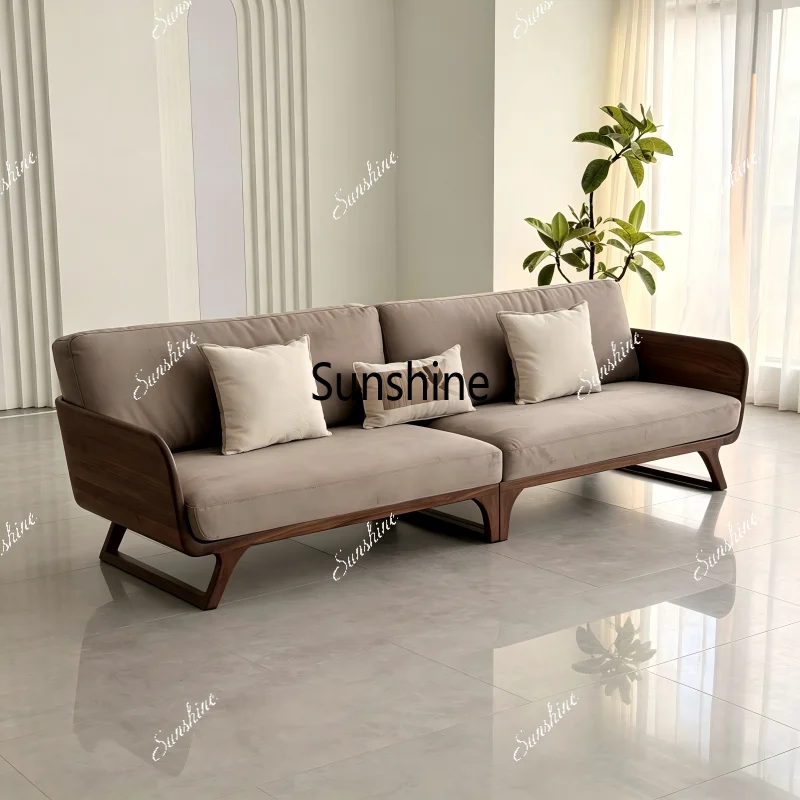 

New Chinese-style simple solid wood sofa high-end minimalist villa clubhouse straight row customization