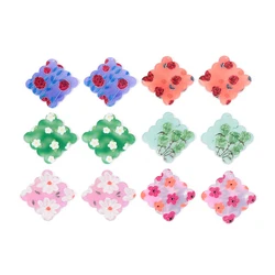 6pc Colorful Lace Square Painting Flat Acrylic Pendants Plate Jewelry Accessories Handmades Fashion For DIY Earrings Wholesale