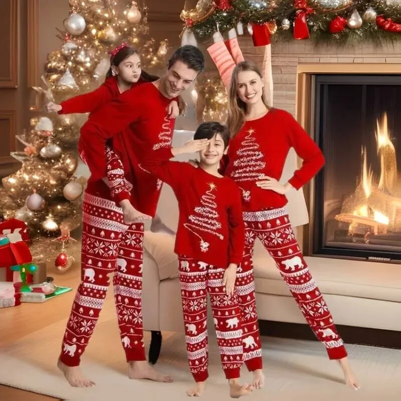 

2025 Parent-Child Clothing Christmas Family Of Three Four Amazon Loungewear Cotton Pajama Set