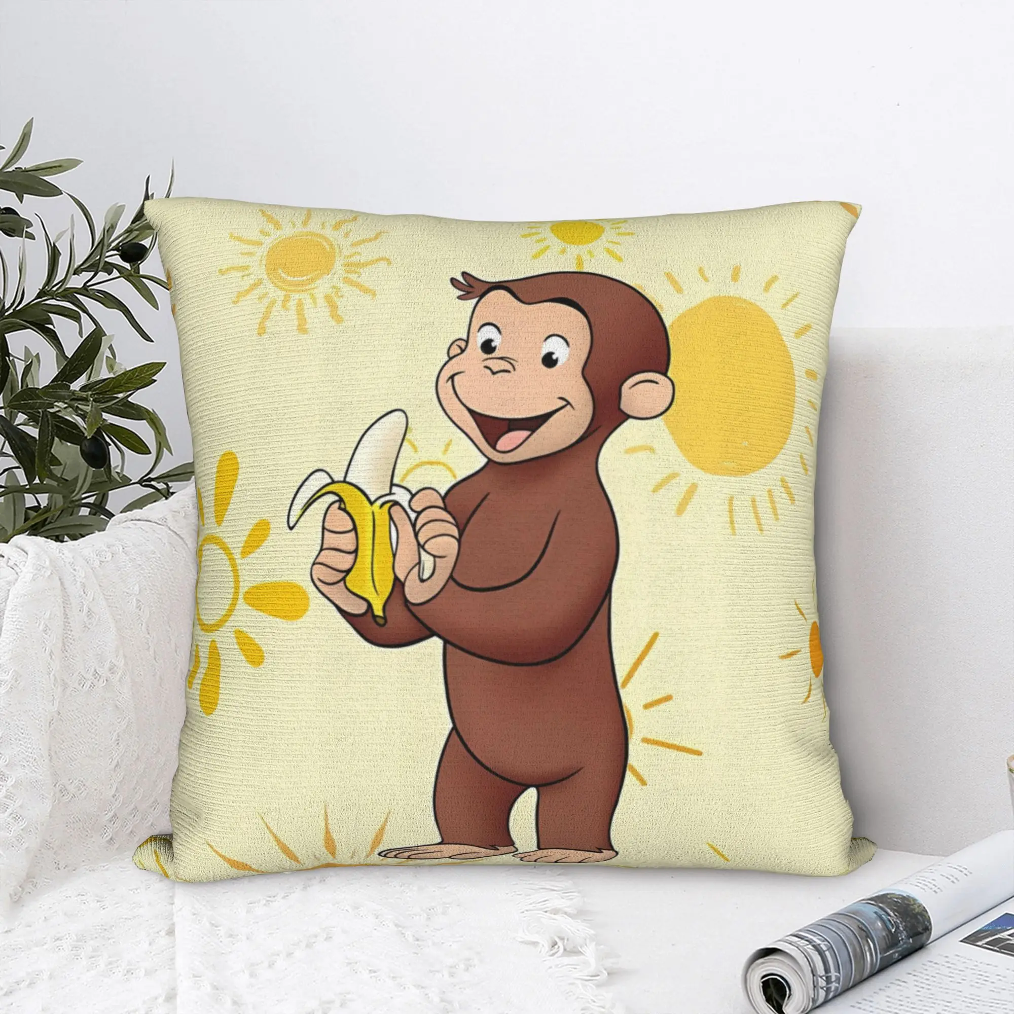 Curious George-s Pillow Cover  Kawaii Pillow Case For Office Car Home Decor Square Pillowcases Birthday Gift