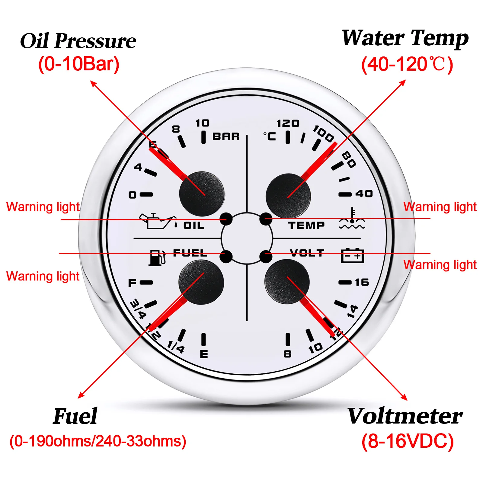 HD 85MM 120KM/H 160KM/H 200KM/H GPS Speedometer Digital Speedometer Tacho Meter+ 4 In 1 Oil Pressure Water Temp Volt Fuel Guage