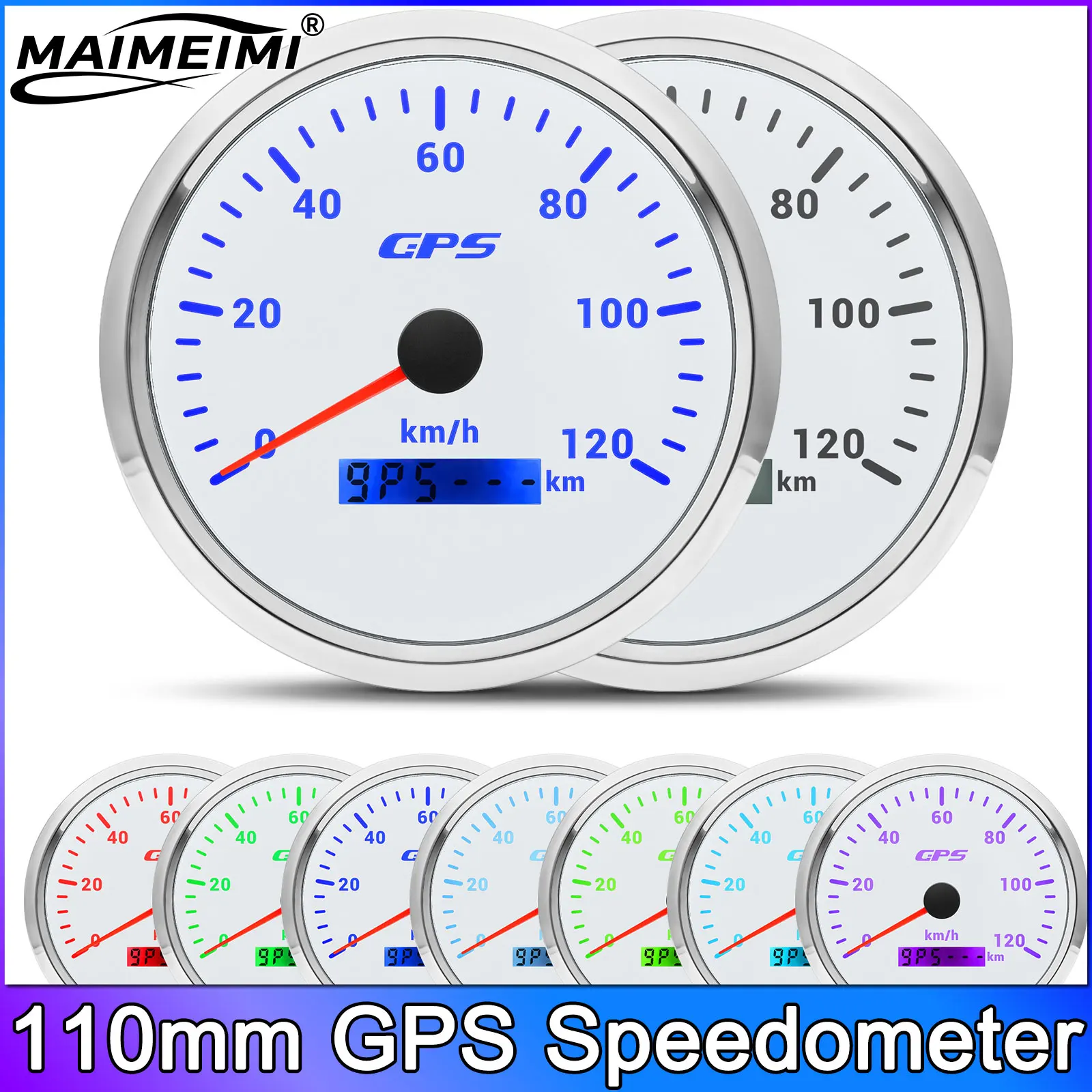 

110MM Gauge 120km/h 120MPH GPS Speedometer with Antenna for Car Boat Truck Motorcycle Speed Meter 7 Colors