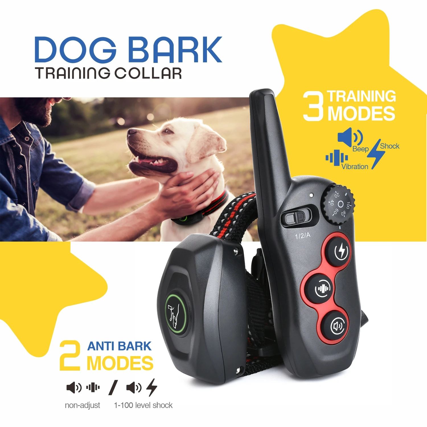 

Dog Bark Training Collar 2-in-1, Rechargeable Dog Electric Shock Collar Waterproof, 600m, Remote Control Pet Trainer Product