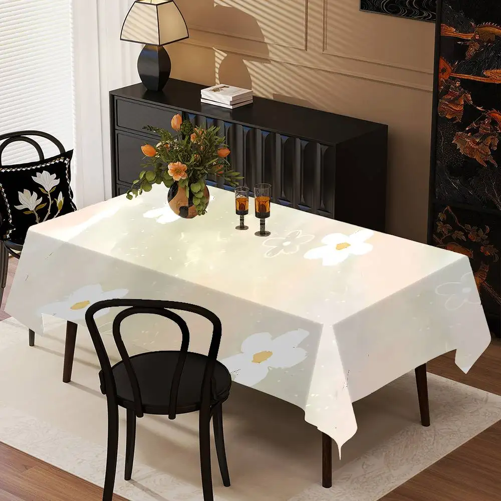 Grüne Tischdecke mit Cartoon-Blumen, Tieren, Pflanzen, wasserdicht, ölbeständig, schmutzabweisend, abwischbar, rechteckiger Tisch
